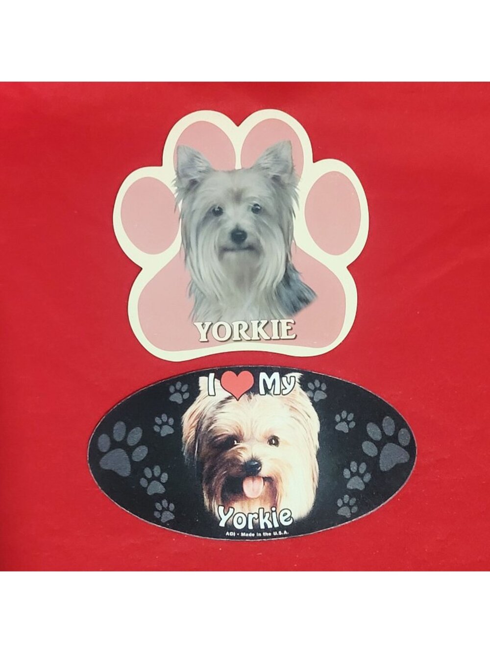 Vintage Yorkie Car Decal Fridge Magnet Set Lot Yorkshire Terrier Pink Paw Oval I